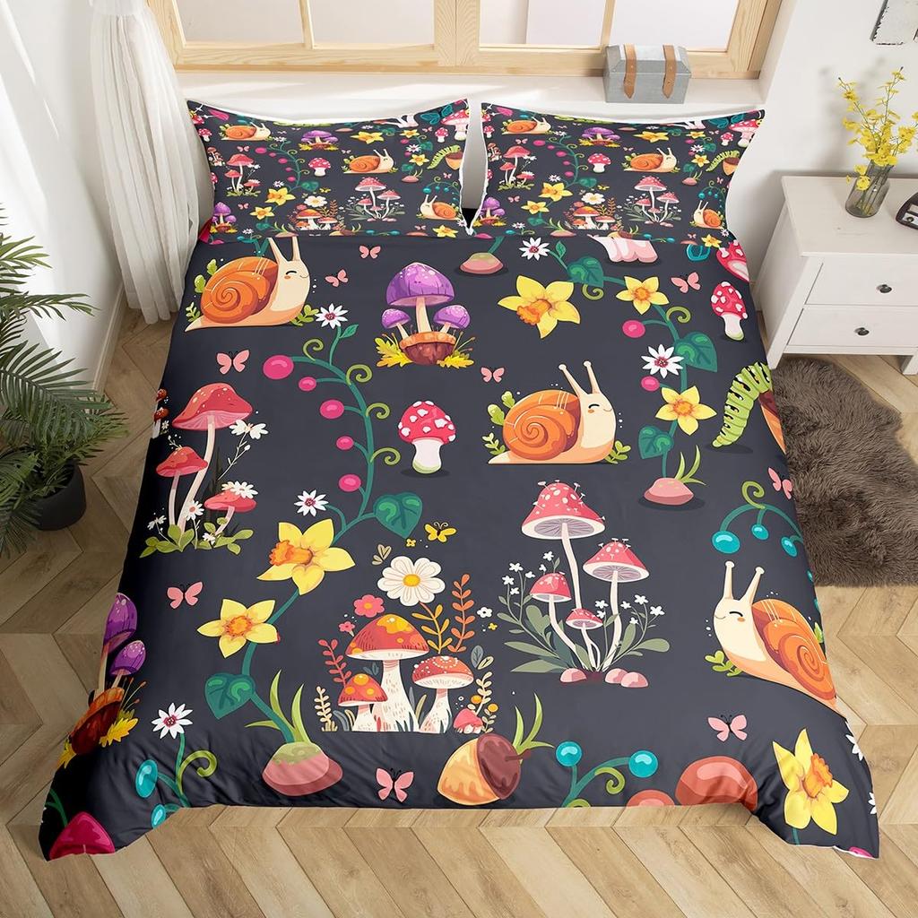 Kawaii Sniglar Påslakan Set Färgskiftande Regnbågsprintat Sängkläder Set Sovrumsinredning Roliga Sniglar Växt Påslakan För Pojkar Flickor
