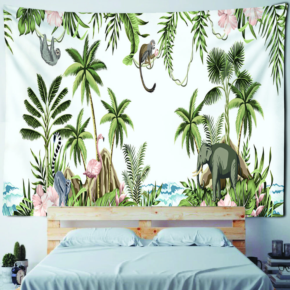 Tapiserie cu plante și animale tropicale agățat pe perete psihedelic peisaj misterios estetică camera de zi Decor de perete