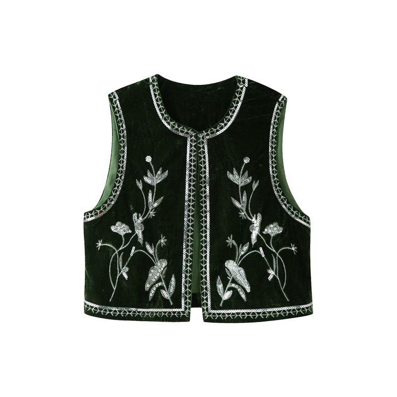 Kaslead New Arrival Women's Fashion Style Fashion Minimalist Velvet Beads Decoration Embroider Vest 5770226
