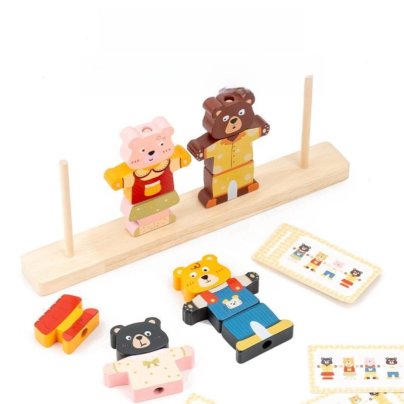 Wooden Early Learning Bear Dress Up Toy With Color Recognition For Kids Educational Game