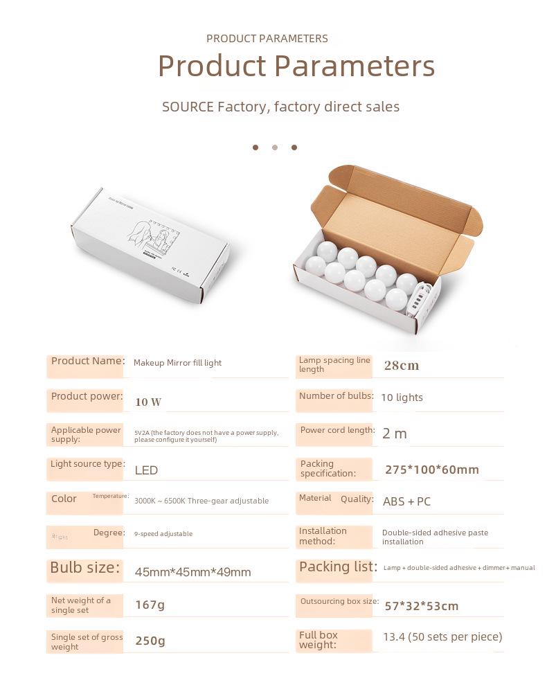 USB Trójkolorowa Ściemniana Żarówka Lustra Hollywood