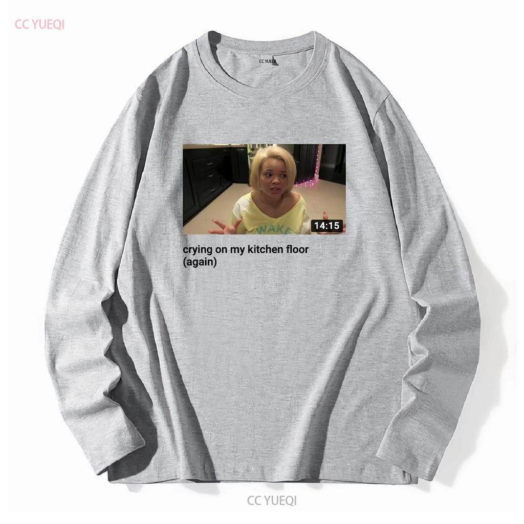 White T shirt iconic Trisha pastas YouTube video crying on kitchen floor long or short sleeves vintage Washed homme Unisex