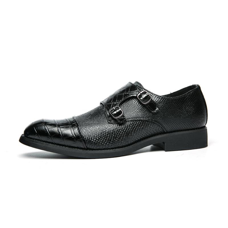 Fashion Mens Dress Shoes PU Leather Double Buckle Monk Strap Men Shoes Snake Print Cap Toe Classic Italian Shoes Zapatos Hombre Size 48