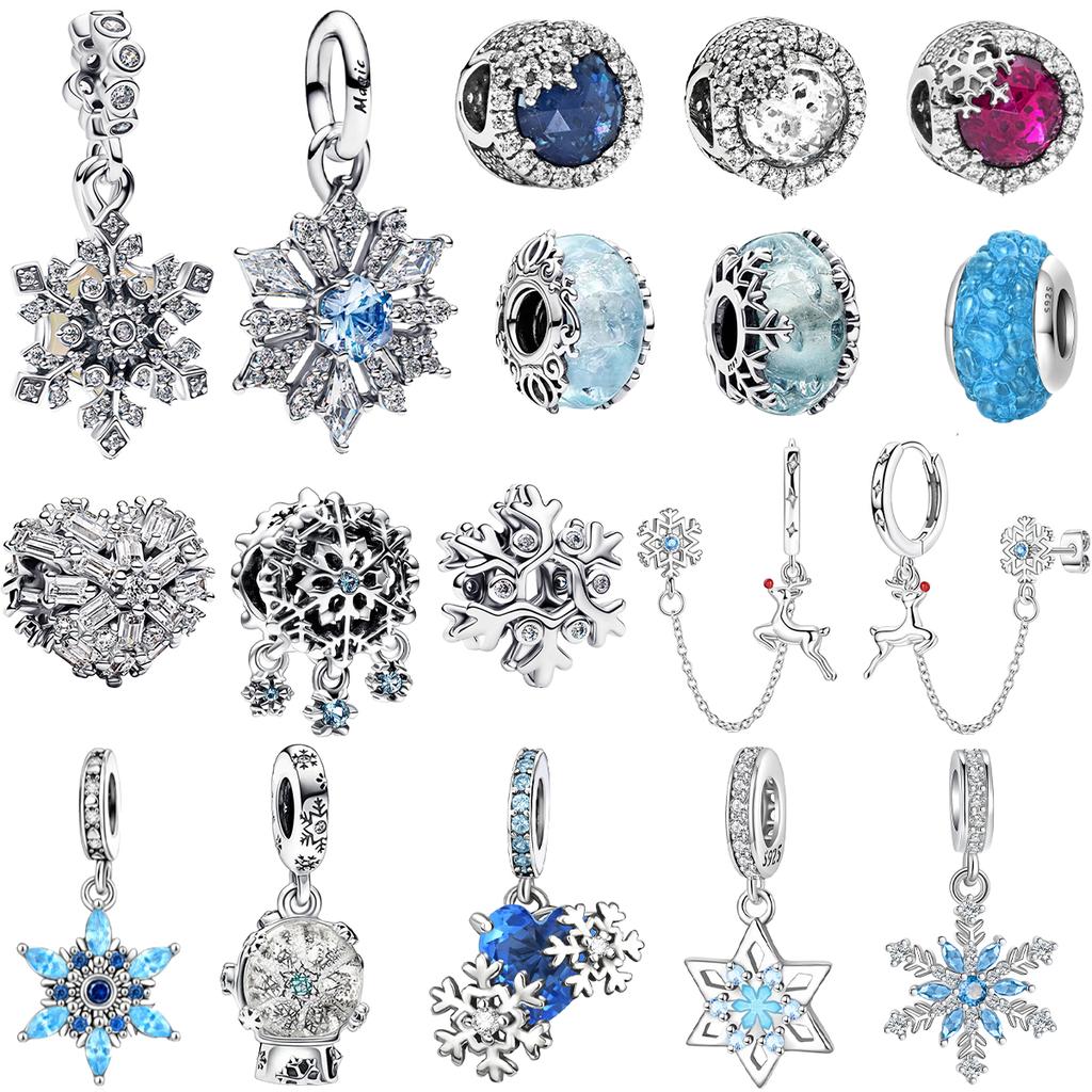 Original Kupfer Schneeflocken Charms Kristallkugel Katzenaugen Perlen Anhänger Passend für Armband Halskette DIY Schmuck Geschenk