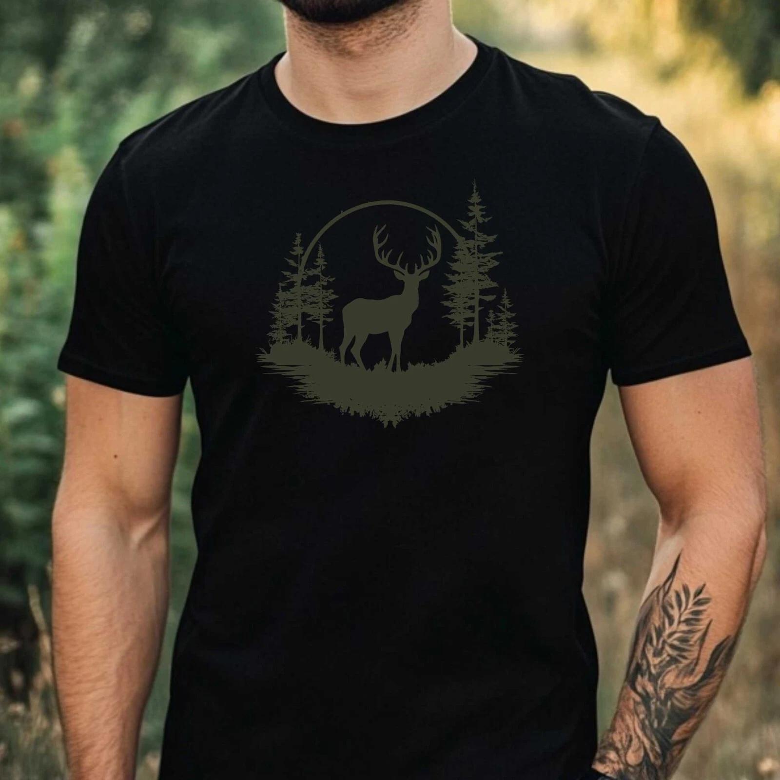 T-Shirt Herren Hirsch Motiv Baumwolle Größe XS bis 5XL XS