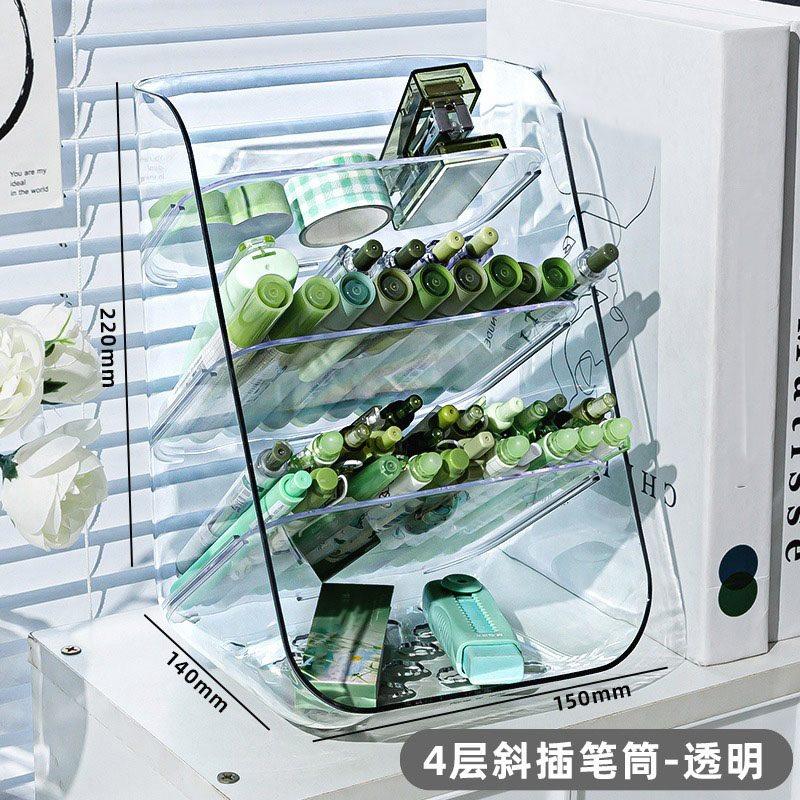 1pcs Large capacity slanted transparent pen holder desktop storage box