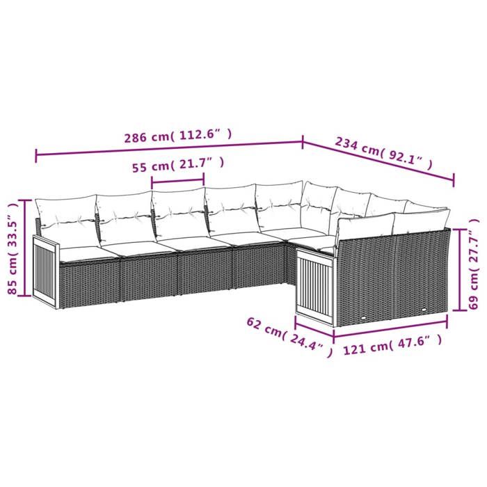 VidaXL Salon de Jardin avec Coussins 9 pcs, Canapés de Terrasse, Ensemble de Meubles de Patio, Mobilier d'Extérieur, Beige 3260385
