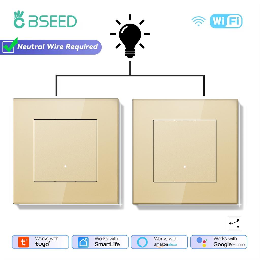 BSEED 1/2/3Gang Wifi Smart Wall Switches 2Way Tuya Smart Life Alexa Control For Stairs Corridor Mechanical Click Buttons 2Pack