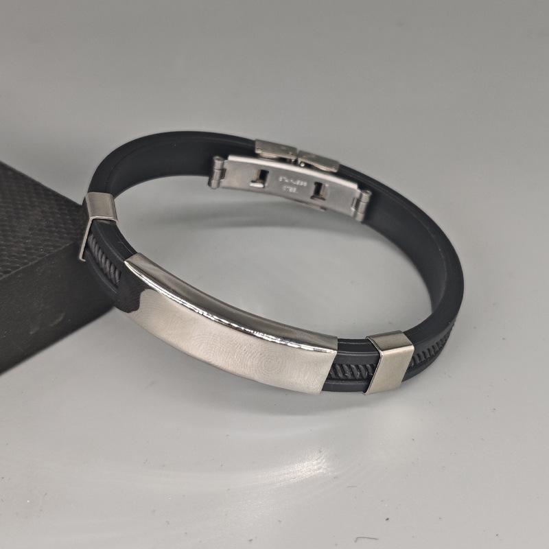 Stainless Steel Silicone Bracelet: Black Men's Thin Band, Simple European-American Style, Creative and Trendy Design