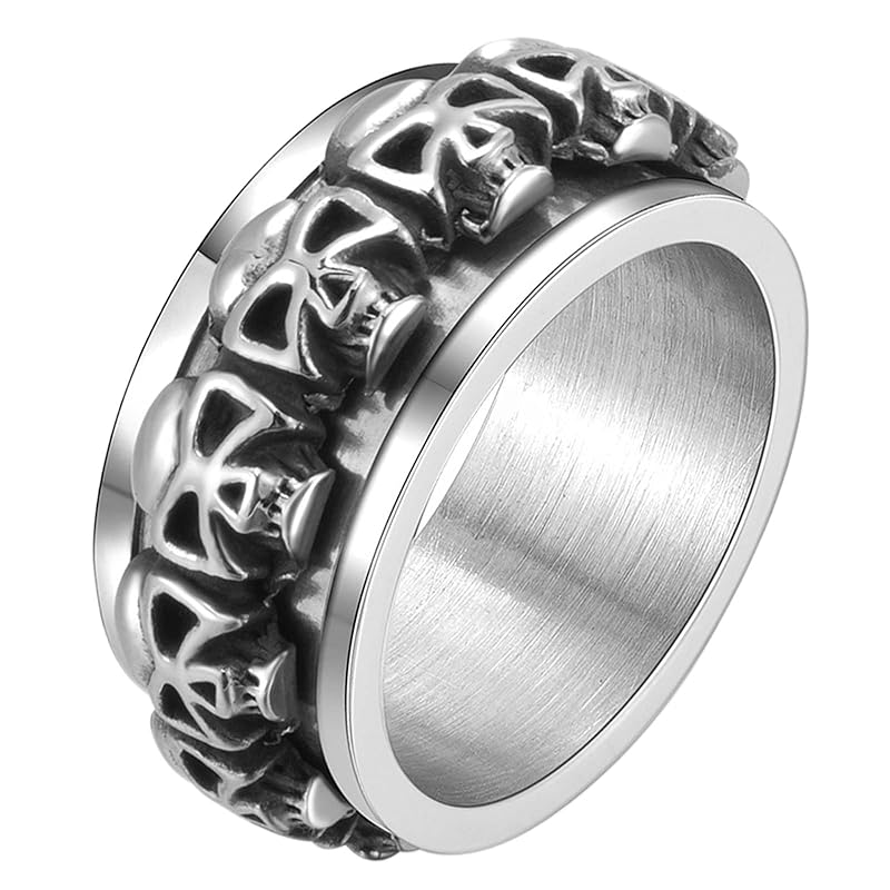 

[Flongo] skull men s ring Ring No. 13 skull motif rotatable stainless steel relieve stress relieve pressure style Western style America hip hop punk