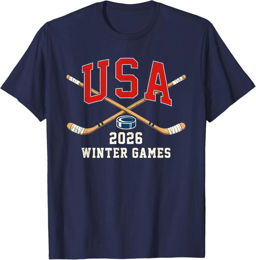 Ice Hockey 2026 Sticks US Flag Patriotic Player Men T-Shirt