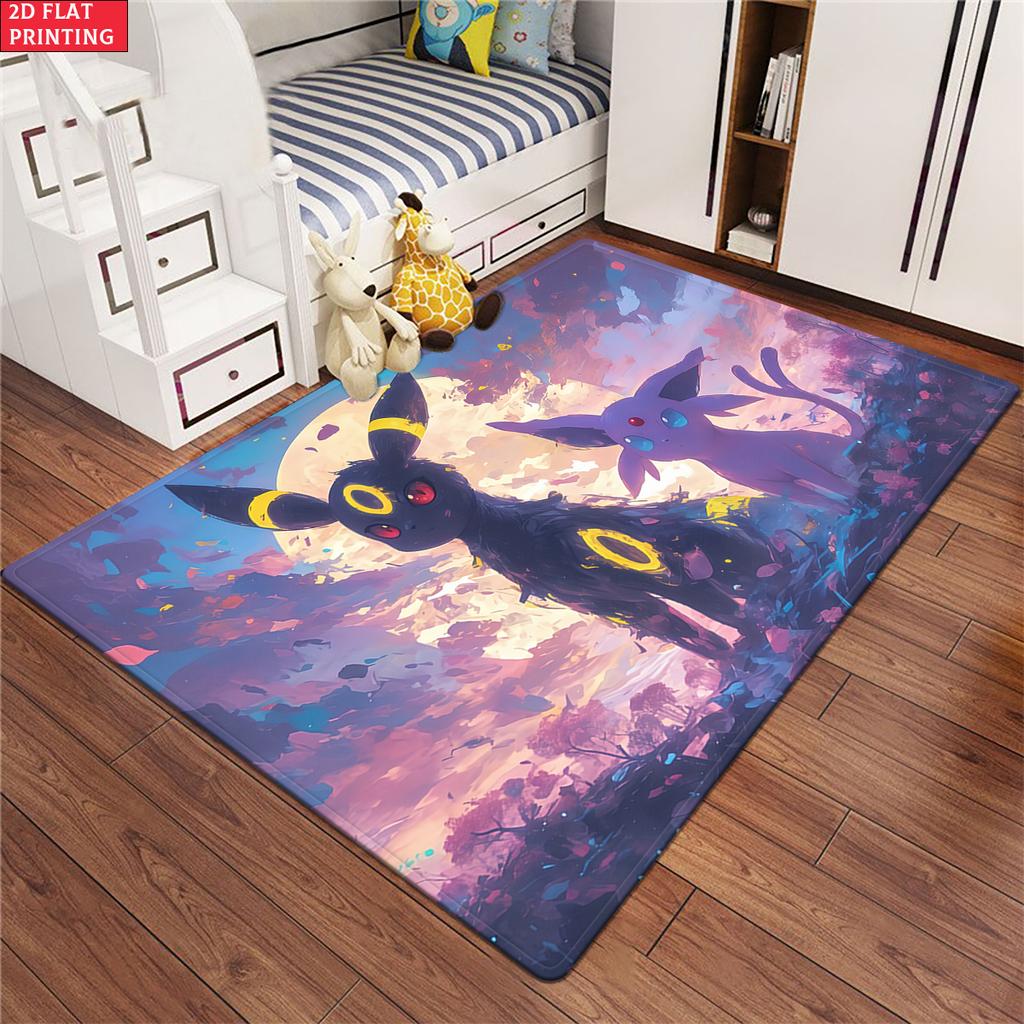 Anime Style Moon & Psychic Fox Area Rug Non Slip Soft Floor Mat For Gaming Room Living Room Bedroom Decor Washable Carpet
