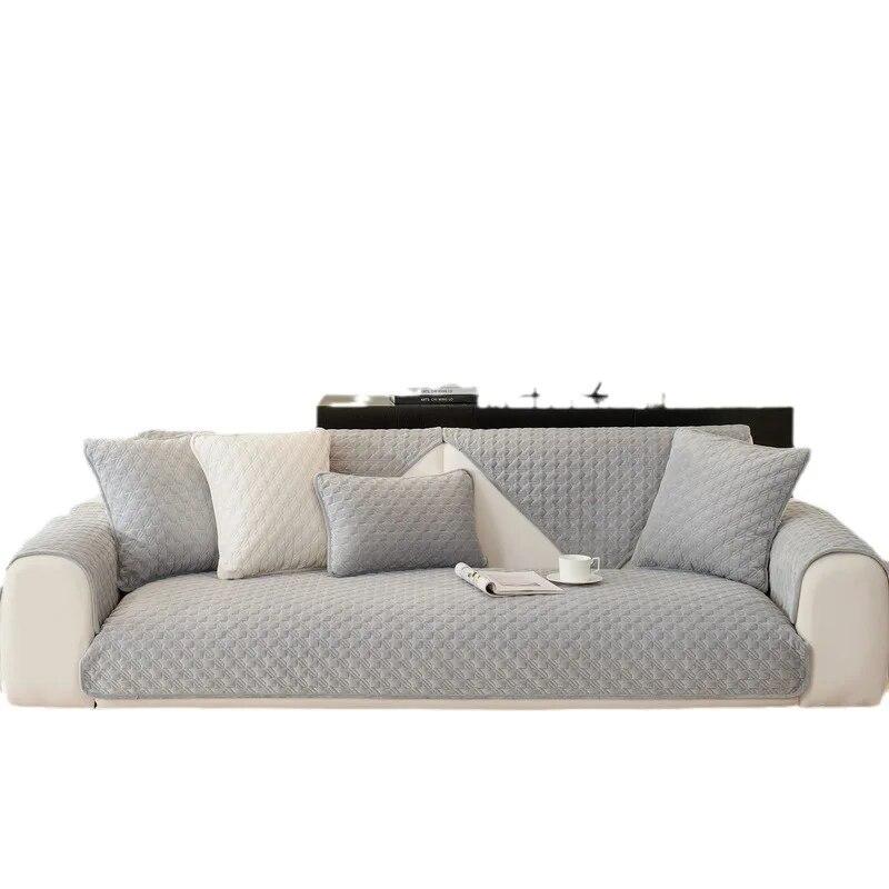 Super Soft Plush Sofa Cushion Winter Non-Slip Cushion Thickened Houndstooth Solid Color Sofa Cover Plush Cover Cloth Towel