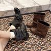 Autumn Winter Women Western Cowboy Boots Fashion Belt Buckle Thick Heel Shoes Ladies Vintage Pleated Short Booties
