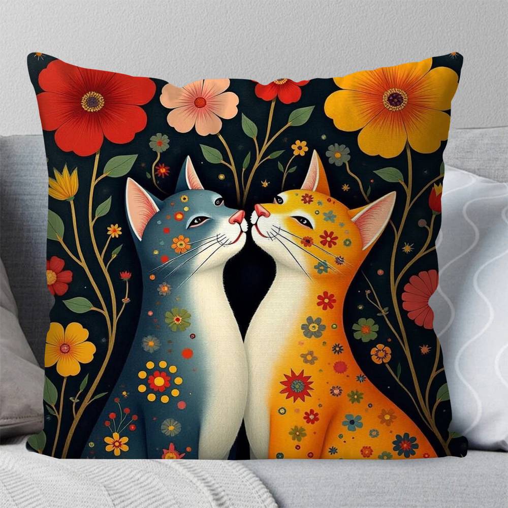 Interesting Black Cat Flower Pillow Case Fashion Square Pillowcase Bedroom Sofa Room Ins Decoration Leisure