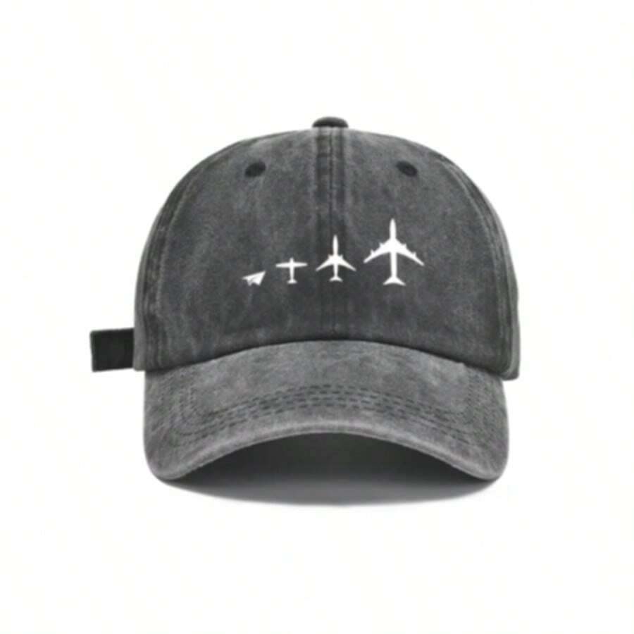 Minimalist Airplane Growth Pattern Vintage Washed Baseball Cap Unisex Adjustable Travel Aviation Hat