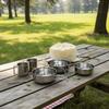 5Pcs 304 Stainless Steel Camping Cookware Set Foldable Handle Stackable Outdoor Pot Cup Tableware with Storage Bag