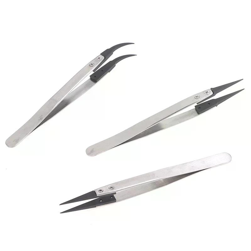 For Watch Hands Installation Work Straight Elbow ESD-259 ESD-259A ESD-7A Handle Stainless Antistatic Plastic Tweezers