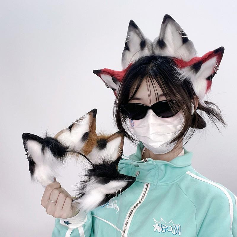 Fox Ears Headband Tail Set Cosplay Anime Convention Sweet Cool Style Plush Costume Accessory