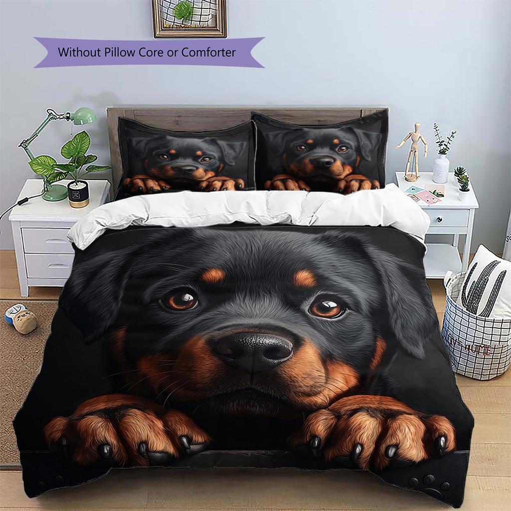 Black Rottweiler Pattern Bedding Home Decoration Birthday Gift (1 * duvet cover + 2 * pillowcase, without core)