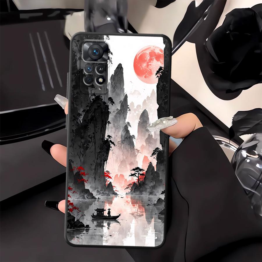 Ink Art Print Japanese Landscape Mountain Case for Xiaomi Redmi Note 13 Pro Plus 11 14 12 Pro 10S 9S 11s 12s 10 7 8 9 Funda