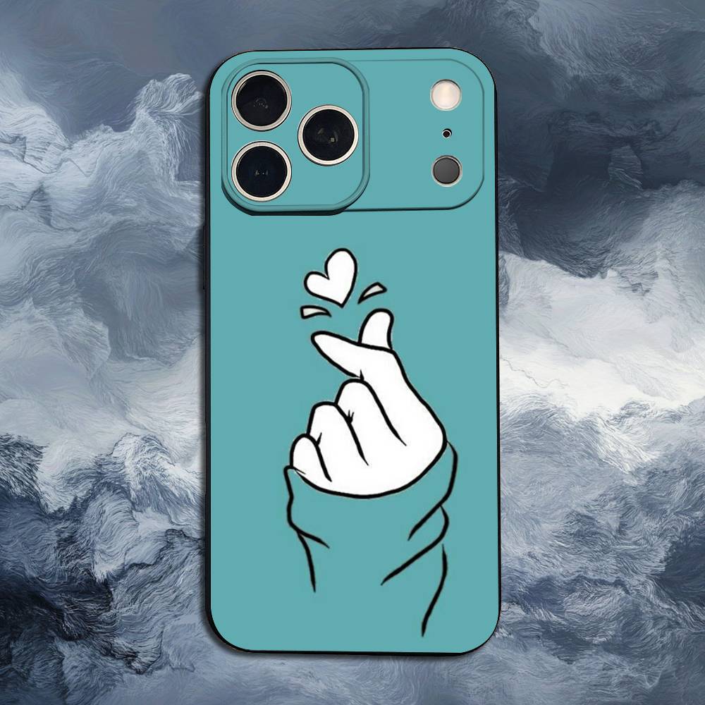 Lovely Hand Heart Case For iPhone 12,14,15,16,11,17,13,X,Mini,SE,XS,Plus,Pro,Max,8,7,XR,Soft Silicone Black