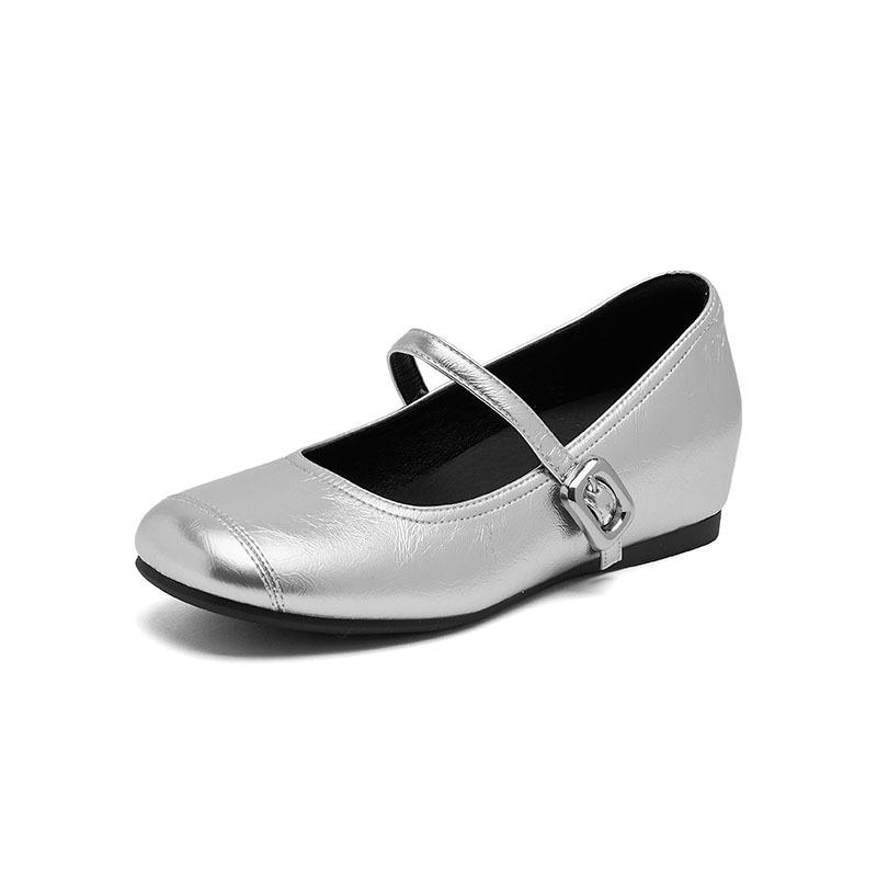 Augustine silver Mary Jane single shoes women's 2025 new summer French retro with skirt light mouth small leather shoes