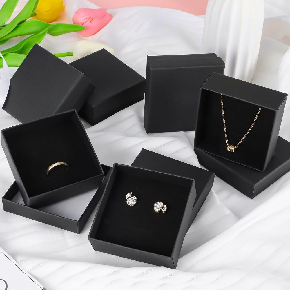 8pcs Black Jewelry Drawer Boxes Paper Gift Box with Foam Insert Display Box Party Favor Box Square Treat Boxes Gift Packaging Box Gift Wrap Box