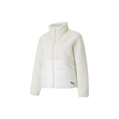 Faux Lamb Wool Spliced Solid Color Stand Collar Cotton Jacket Women Jackets White 585522-05