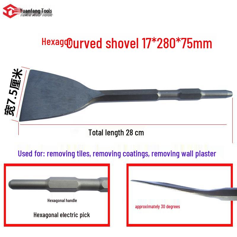 Electric Hammer Drill Set: Square/Round Shank with Pointed, Flat, U-shaped Chisels, Pick Head, Shovel, and Slotting Through-wall Drill.