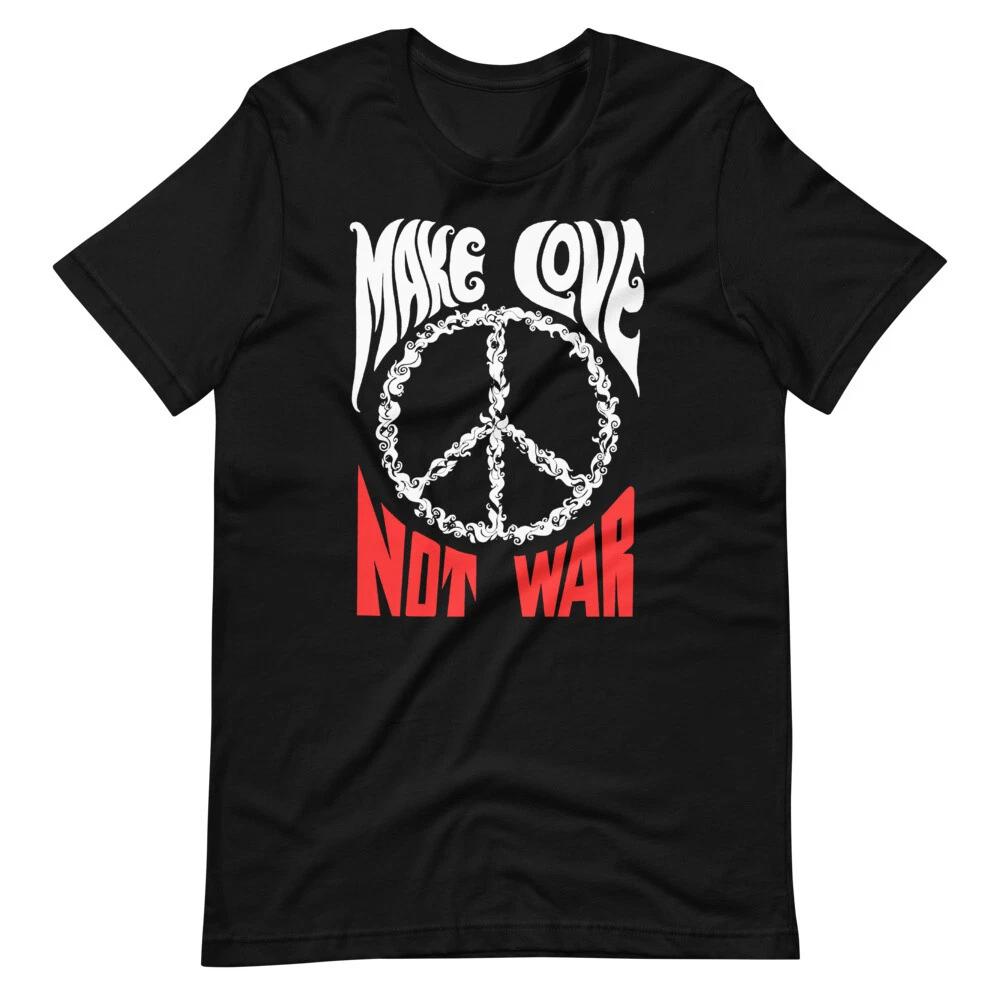 MAKE LOVE NOT WAR Vintage Style Black Graphic Tee Short-Sleeve Unisex T-Shirt L