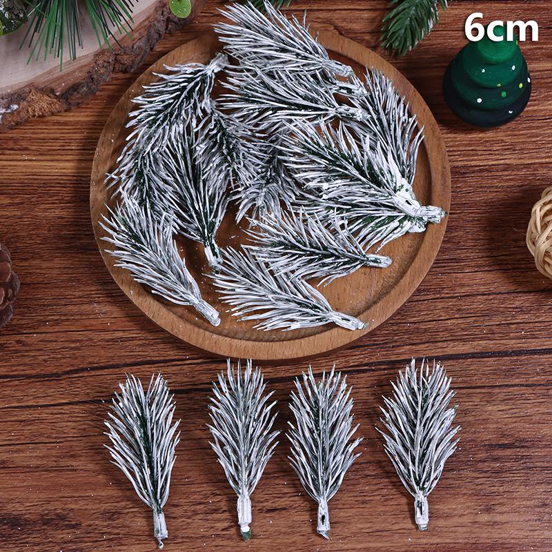 20Pcs Christmas Tree Decoration Artificial PE White Flocking Pine Branches Festive DIY Home Party Ornaments Aesthetic Room Decor