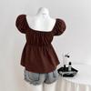 Women Casual Fashion Polka Dot U Neck Waist Cinched Short Sleeve T Shirt