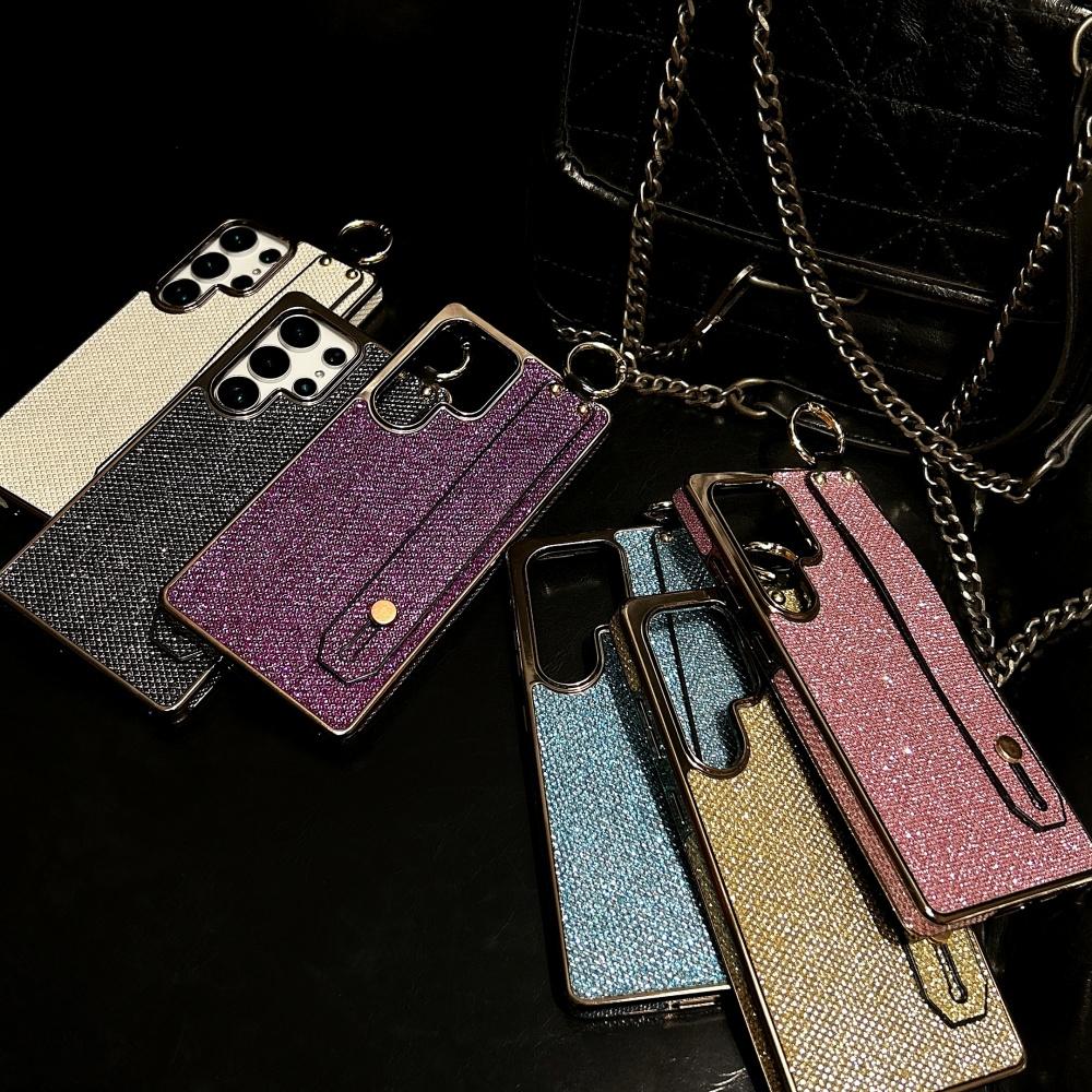 Plating Bling Glitter Wrist Strap Holder Case For Samsung S25 Ultra S24 FE S23 S22 Plus Soft Silicone Bumper Protection Cover