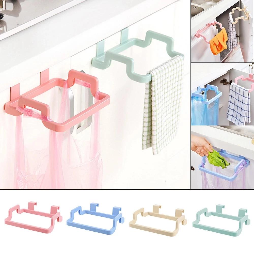 1Pc Creative Plastic Door Back Garbage Bag Rack Kitchen Cabinet Door Rear Cloth Hanger Storage Hook Bracket Simple Kitchenware