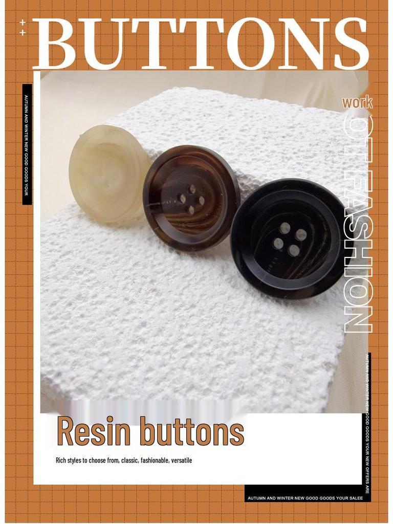 Matte Four-Hole Resin Cow Horn Pattern Buttons for Coats, Windbreakers, Suits, and Trousers