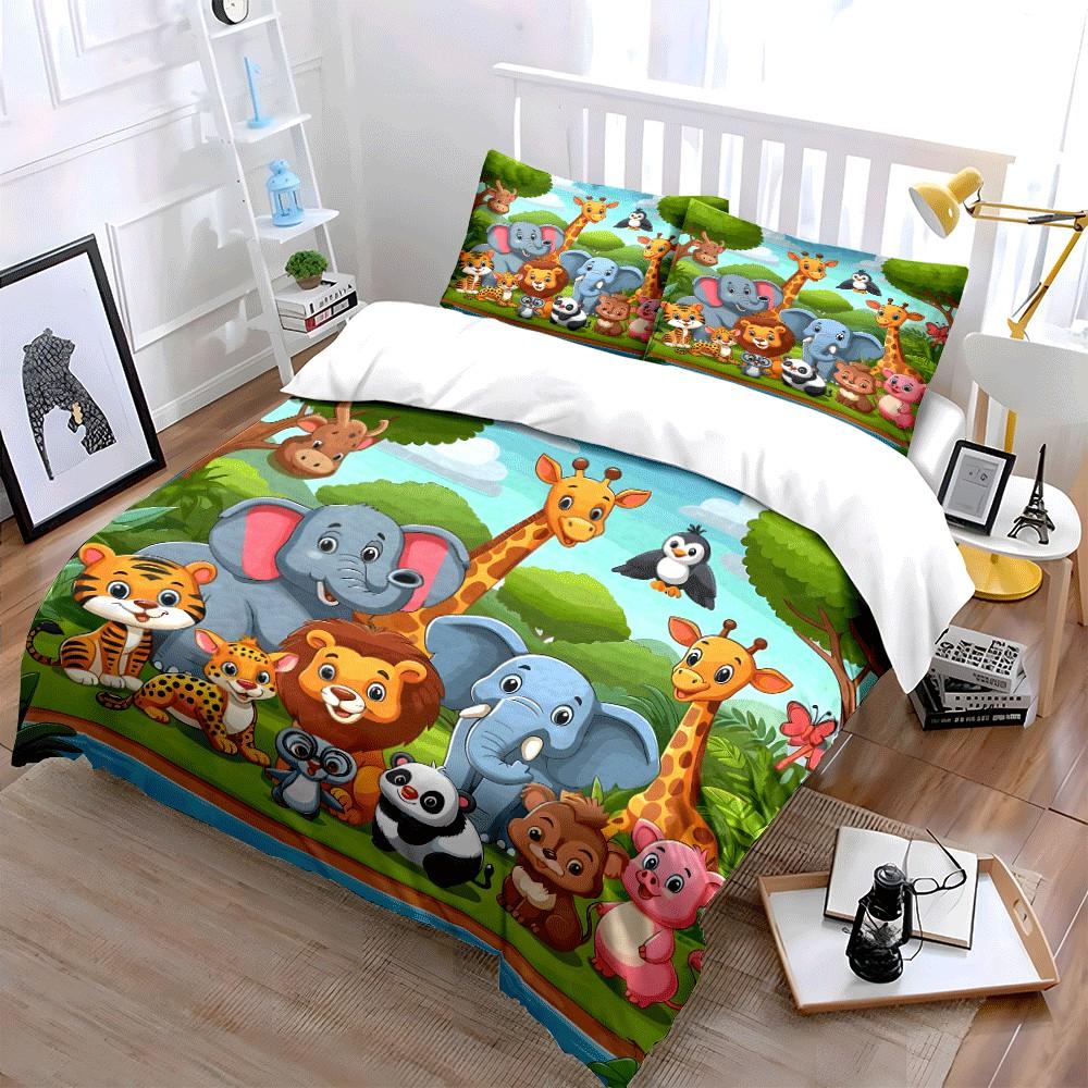 Jungle Animals Three-Piece Set For Kids Exquisite Three-Piece Bedding Set Gift For Kids And Adults