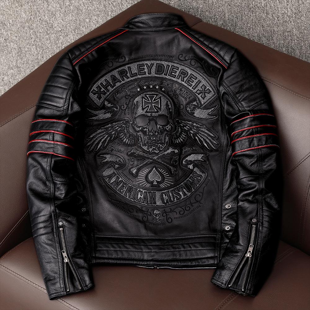 Genuine Cowhide Leather Jacket Men Biker Motorcycle Riding Fashion Jacket