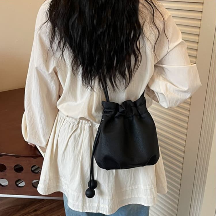 

Женская сумка-ведро на шнурке с узором личи, сумка через плечо чёрный