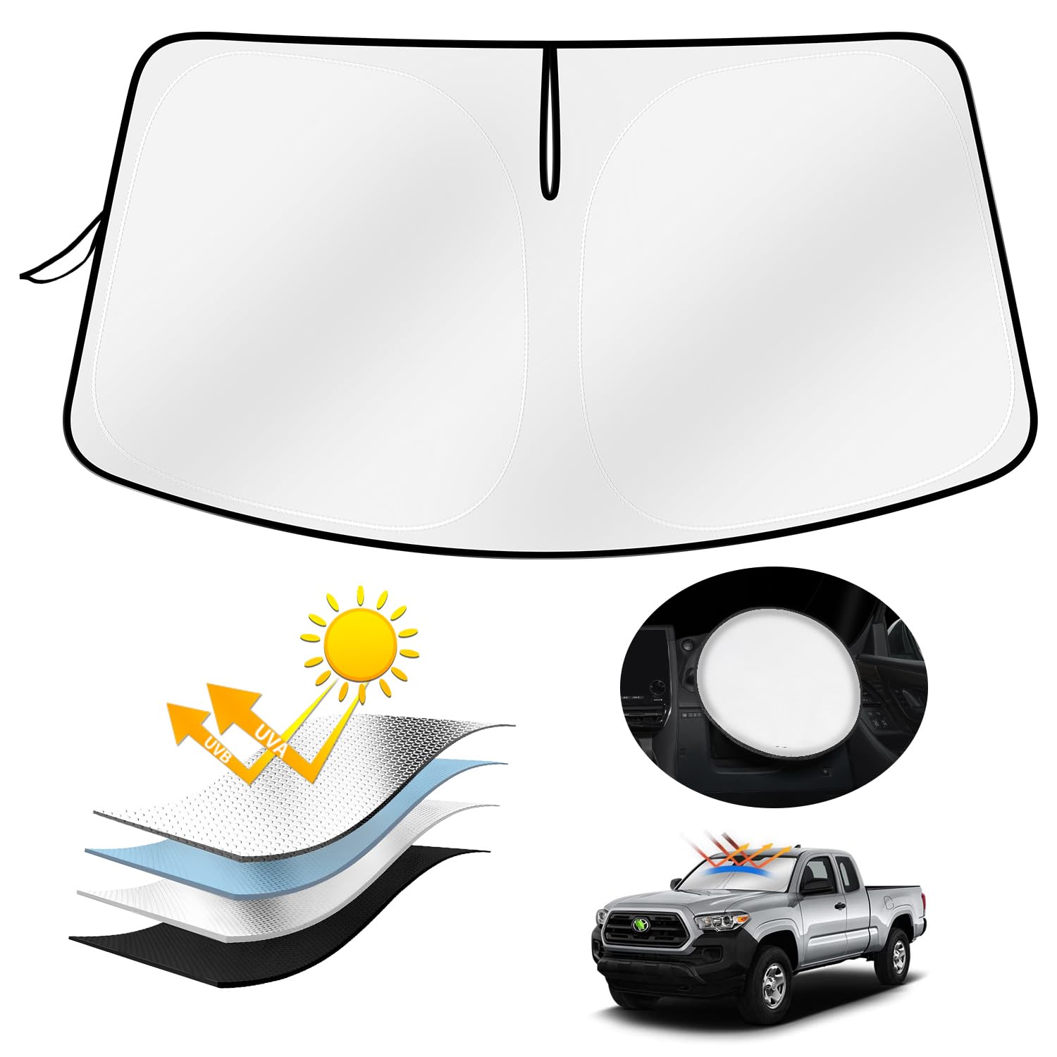 

AUTO SPEC Toyota Hilux GUN125 Передний солнцезащитный экран Автомобильный солнцезащитный экран Затемняющий Передний экран Hilux Сентябрь 2017 Текущая модель Специальный дизайн Шторка на лобовое стекло УФ