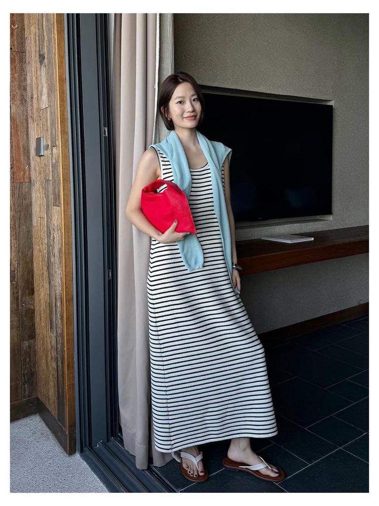THE MIND Gestreiftes Westenkleid im koreanischen Stil - Frühling 2026, Vielseitig, Figurbetont T6231C