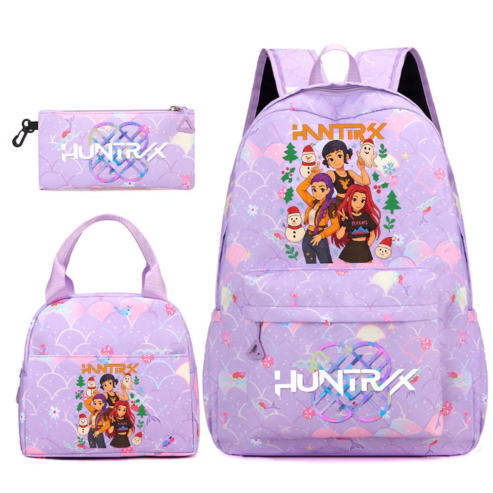 3Pcs/set Christmas Kpop Printed Backpack Handbag Pencil Case for Teenger Student Girl Boy Schoolbag Kid Bookbag Large Capacity Travel Bag Kid Gift