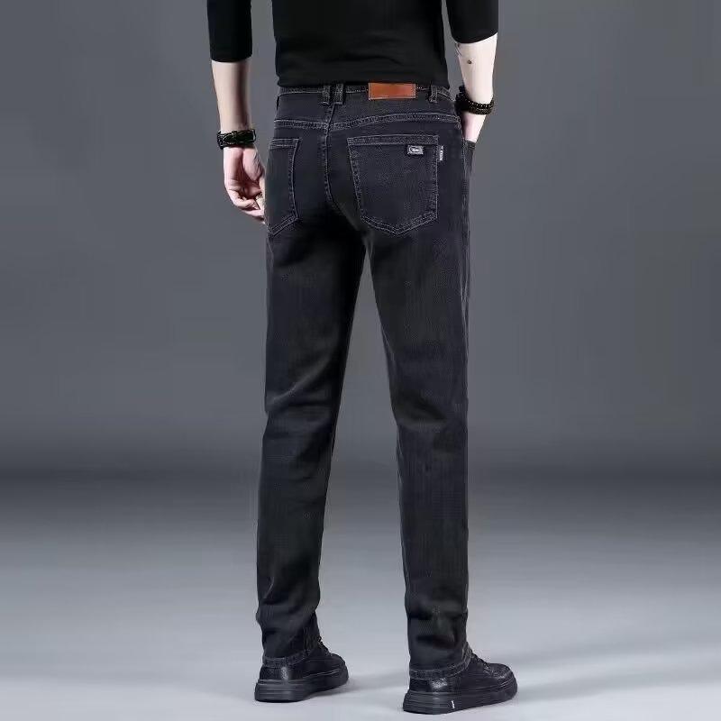 Spring Autumn Jeans Men's Straight Loose Youth Plus Size All-Matching Slim Fit Casual Men's Fall Winter Pure Black Men's Pants