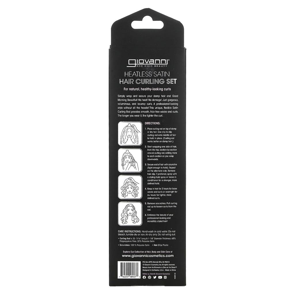 Heatless Satin, Hair Curling Set, Black, 4 Pieces