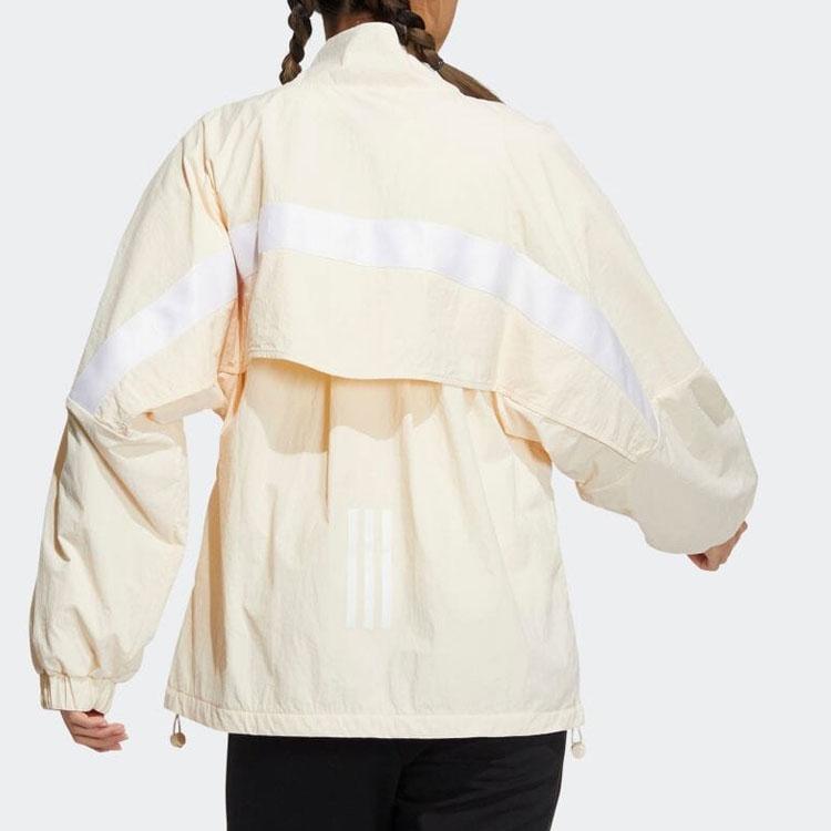 adidas Einfarbig gestreifte Langarm-Freizeitjacke mit Stehkragen für Damen, Jacken Beige HM2805