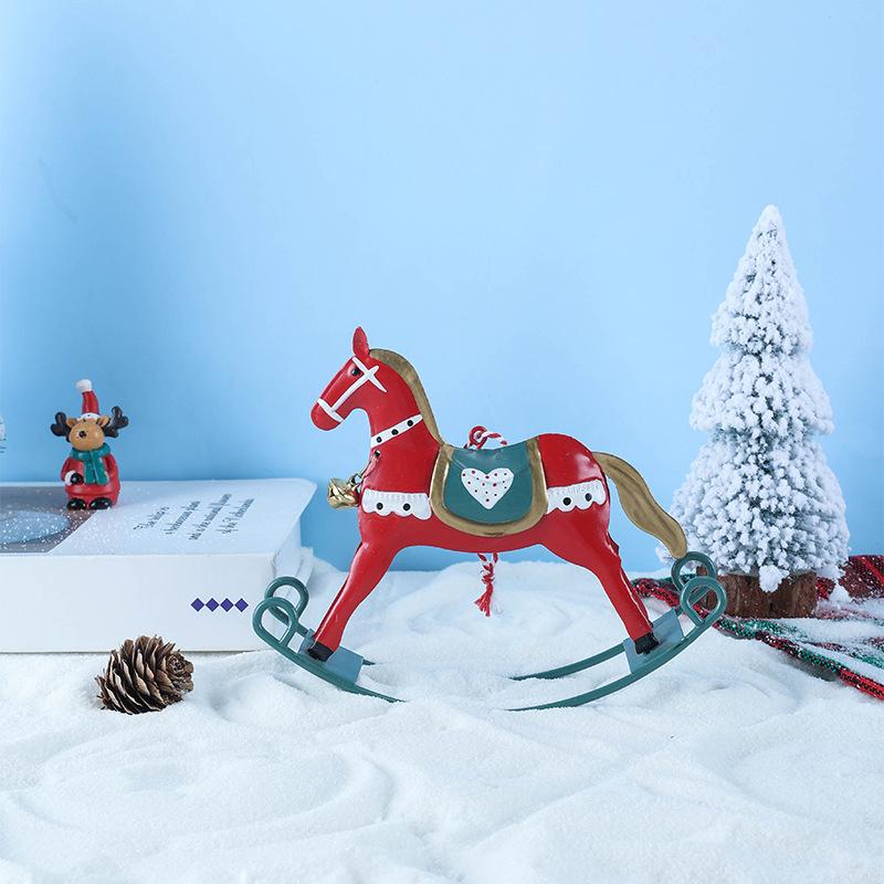 Vintage Iron Christmas Rocking Horse Ornament Creative Desktop Decorative Hanging Pendant Festive Holiday Home Crafts