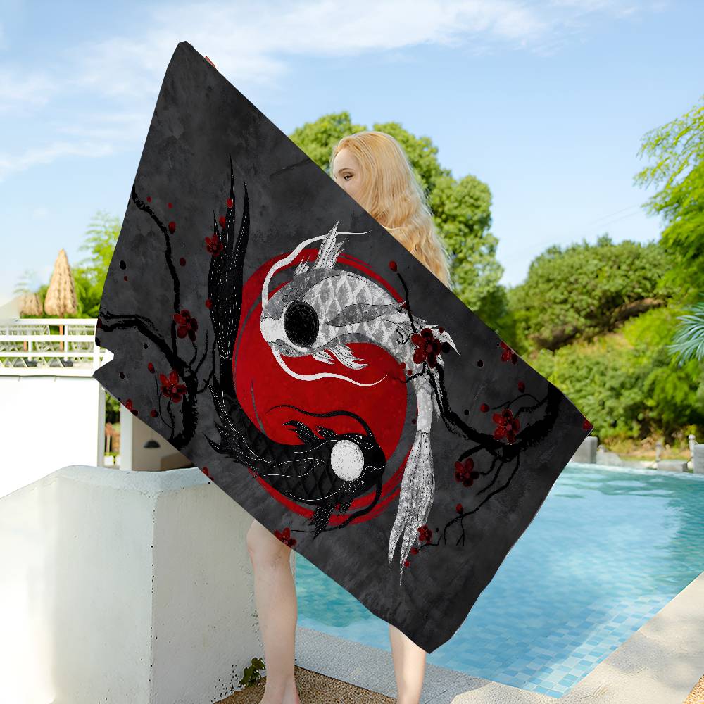 Modern Chinese Koi Tai Chi Eight Trigrams Yin Yang Bath Towel Microfiber Soft Water For Girl Kids Decorative Cartoon Beach Towel