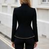 Elegante Damen Kurzjacke mit Stehkragen, Reißverschluss, figurbetontem Schnitt und Goldverzierungen für die Arbeit