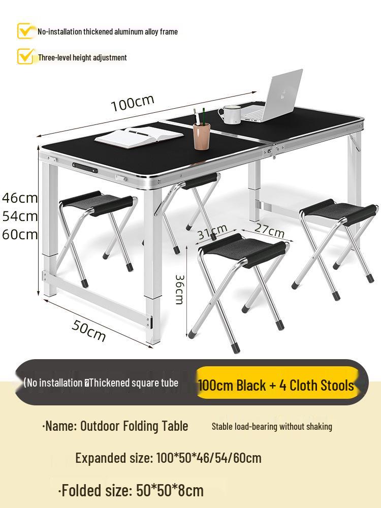Adjustable Height Aluminum Folding Picnic Table & Chairs Set for Outdoor Camping & BBQ