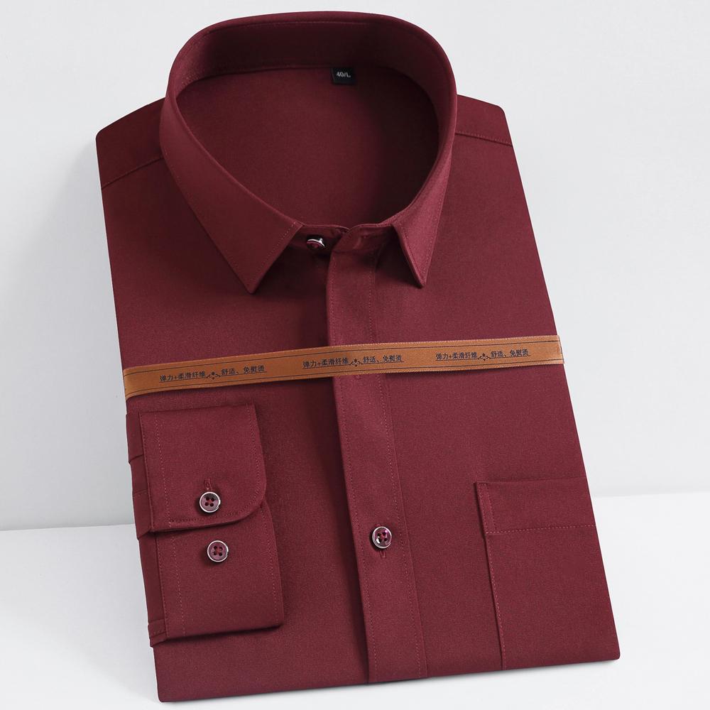 Men's Wrinkle Free 4 Way Stretch Dress Shirts with Pocket Business Regular Fit Solid Long Sleeve Button Up Shirt Wedding Dating